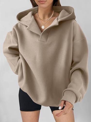 Teen Girls Preppy V-Neck Hoodie - Oversized Long Sleeve Pullover Fall Fashion - Picture 57 of 127