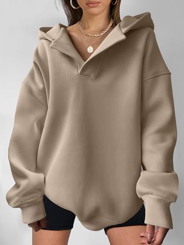 Teen Girls Preppy V-Neck Hoodie - Oversized Long Sleeve Pullover Fall Fashion - Picture 58 of 127