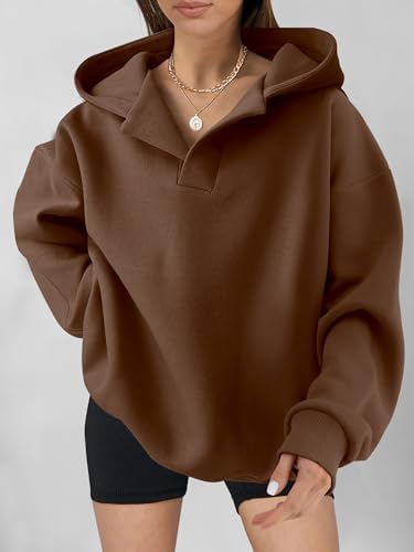 Teen Girls Preppy V-Neck Hoodie - Oversized Long Sleeve Pullover Fall Fashion - Picture 65 of 127