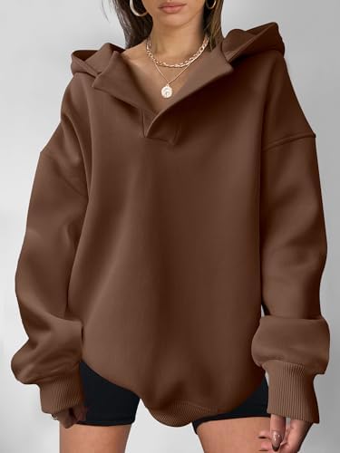 Teen Girls Preppy V-Neck Hoodie - Oversized Long Sleeve Pullover Fall Fashion - Picture 66 of 127