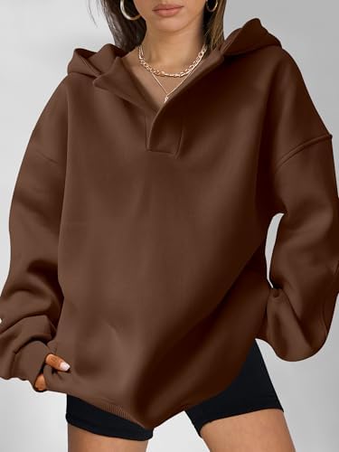 Teen Girls Preppy V-Neck Hoodie - Oversized Long Sleeve Pullover Fall Fashion - Picture 68 of 127