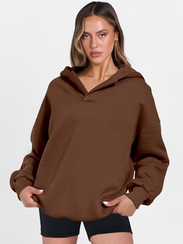 Teen Girls Preppy V-Neck Hoodie - Oversized Long Sleeve Pullover Fall Fashion - Picture 70 of 127