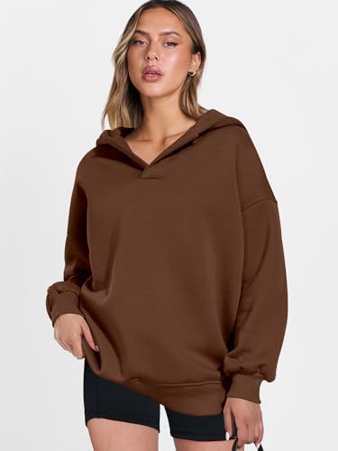 Teen Girls Preppy V-Neck Hoodie - Oversized Long Sleeve Pullover Fall Fashion - Picture 71 of 127