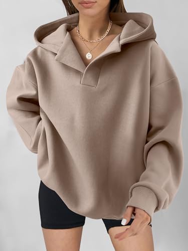 Teen Girls Preppy V-Neck Hoodie - Oversized Long Sleeve Pullover Fall Fashion - Picture 73 of 127
