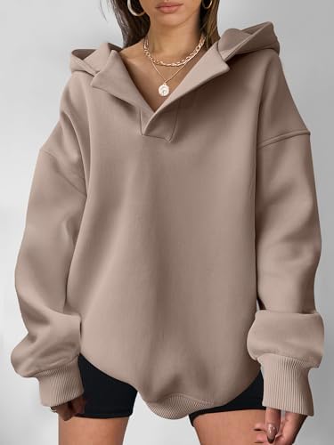 Teen Girls Preppy V-Neck Hoodie - Oversized Long Sleeve Pullover Fall Fashion - Picture 74 of 127