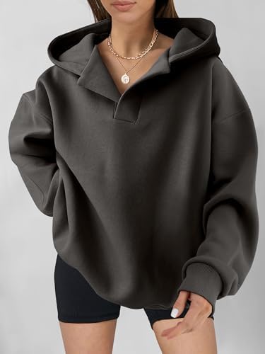 Teen Girls Preppy V-Neck Hoodie - Oversized Long Sleeve Pullover Fall Fashion - Picture 81 of 127