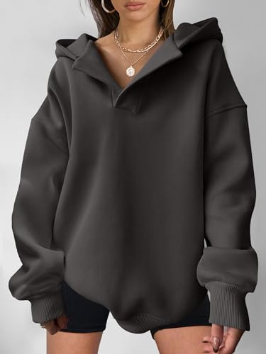 Teen Girls Preppy V-Neck Hoodie - Oversized Long Sleeve Pullover Fall Fashion - Picture 82 of 127