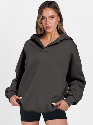 Teen Girls Preppy V-Neck Hoodie - Oversized Long Sleeve Pullover Fall Fashion - Picture 86 of 127