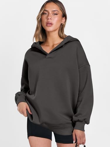 Teen Girls Preppy V-Neck Hoodie - Oversized Long Sleeve Pullover Fall Fashion - Picture 87 of 127