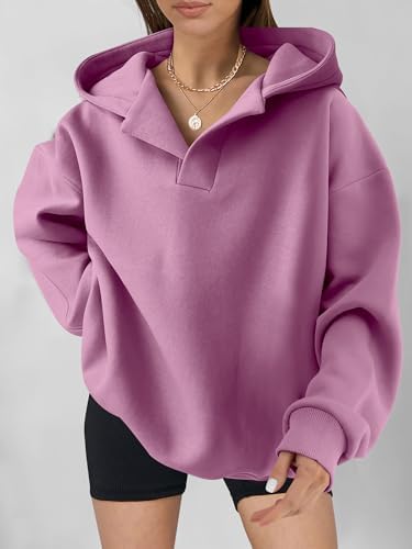 Teen Girls Preppy V-Neck Hoodie - Oversized Long Sleeve Pullover Fall Fashion - Picture 89 of 127