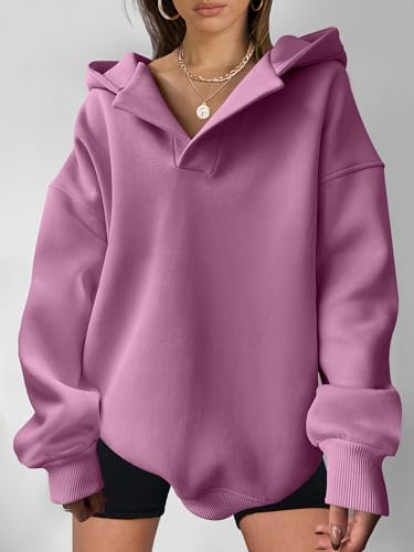 Teen Girls Preppy V-Neck Hoodie - Oversized Long Sleeve Pullover Fall Fashion - Picture 90 of 127