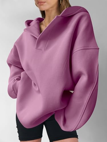 Teen Girls Preppy V-Neck Hoodie - Oversized Long Sleeve Pullover Fall Fashion - Picture 91 of 127