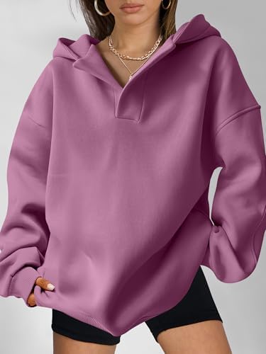 Teen Girls Preppy V-Neck Hoodie - Oversized Long Sleeve Pullover Fall Fashion - Picture 92 of 127