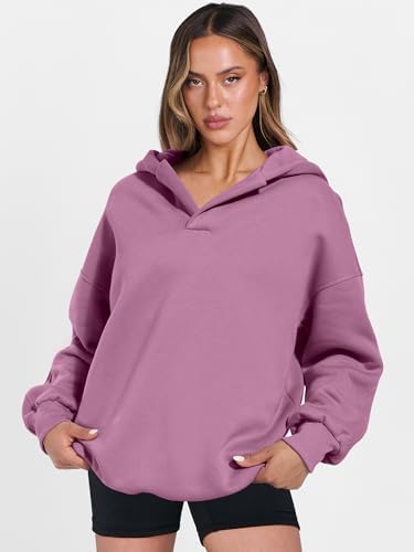 Teen Girls Preppy V-Neck Hoodie - Oversized Long Sleeve Pullover Fall Fashion - Picture 94 of 127