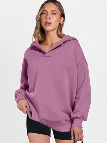 Teen Girls Preppy V-Neck Hoodie - Oversized Long Sleeve Pullover Fall Fashion - Picture 95 of 127