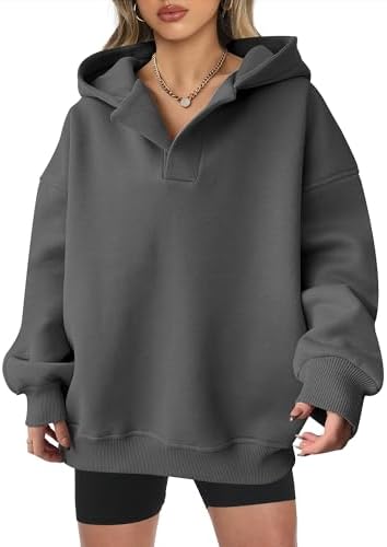 Teen Girls Preppy V-Neck Hoodie - Oversized Long Sleeve Pullover Fall Fashion - Picture 96 of 127
