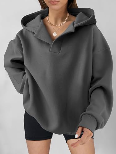 Teen Girls Preppy V-Neck Hoodie - Oversized Long Sleeve Pullover Fall Fashion - Picture 97 of 127