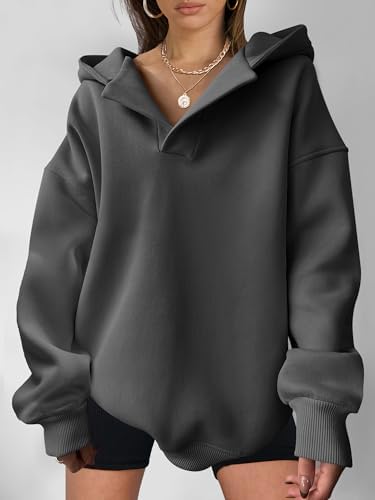 Teen Girls Preppy V-Neck Hoodie - Oversized Long Sleeve Pullover Fall Fashion - Picture 98 of 127