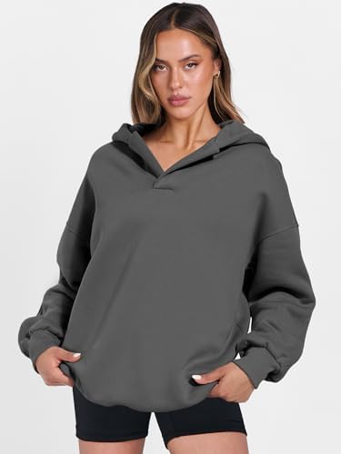 Teen Girls Preppy V-Neck Hoodie - Oversized Long Sleeve Pullover Fall Fashion - Picture 102 of 127