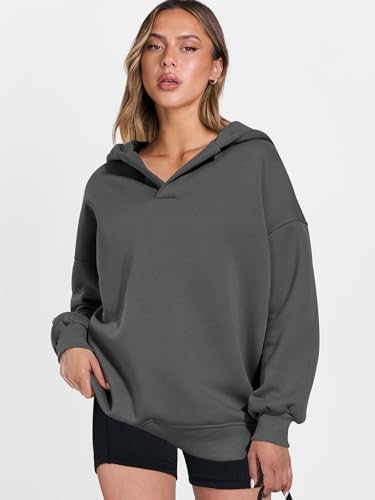 Teen Girls Preppy V-Neck Hoodie - Oversized Long Sleeve Pullover Fall Fashion - Picture 103 of 127