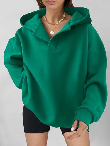 Teen Girls Preppy V-Neck Hoodie - Oversized Long Sleeve Pullover Fall Fashion - Picture 105 of 127