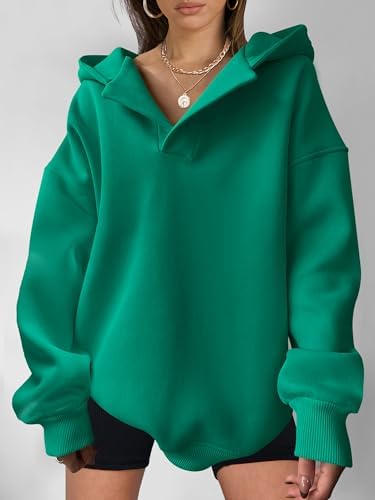 Teen Girls Preppy V-Neck Hoodie - Oversized Long Sleeve Pullover Fall Fashion - Picture 106 of 127