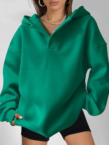Teen Girls Preppy V-Neck Hoodie - Oversized Long Sleeve Pullover Fall Fashion - Picture 108 of 127