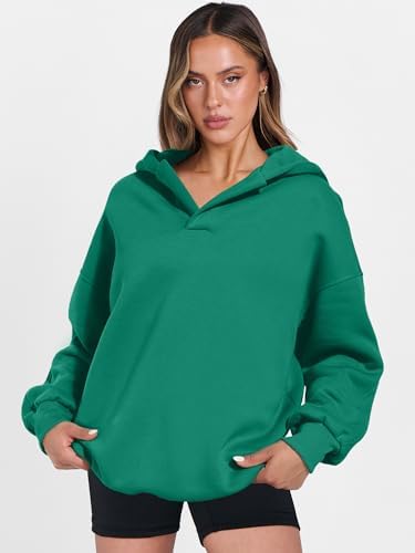 Teen Girls Preppy V-Neck Hoodie - Oversized Long Sleeve Pullover Fall Fashion - Picture 110 of 127