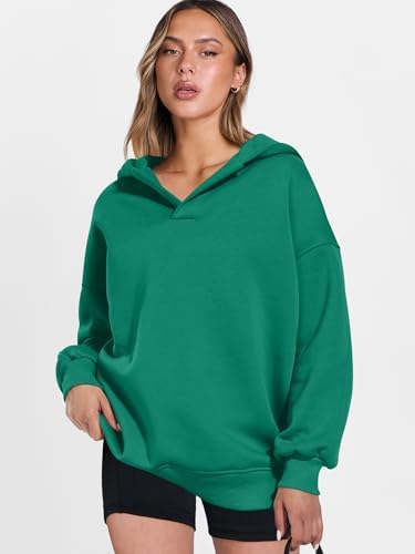 Teen Girls Preppy V-Neck Hoodie - Oversized Long Sleeve Pullover Fall Fashion - Picture 111 of 127