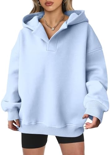 Teen Girls Preppy V-Neck Hoodie - Oversized Long Sleeve Pullover Fall Fashion - Picture 112 of 127