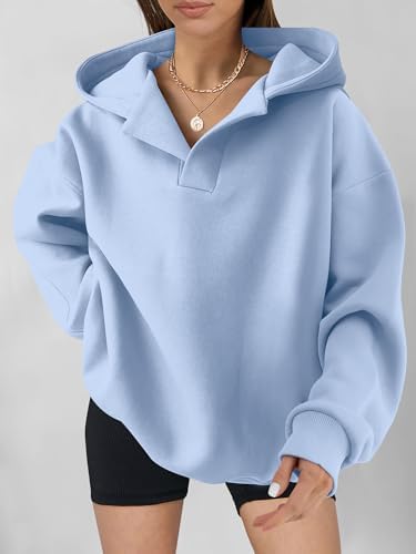 Teen Girls Preppy V-Neck Hoodie - Oversized Long Sleeve Pullover Fall Fashion - Picture 113 of 127
