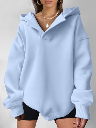 Teen Girls Preppy V-Neck Hoodie - Oversized Long Sleeve Pullover Fall Fashion - Picture 114 of 127