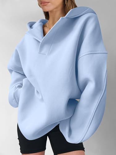 Teen Girls Preppy V-Neck Hoodie - Oversized Long Sleeve Pullover Fall Fashion - Picture 115 of 127