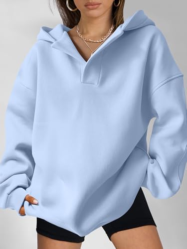 Teen Girls Preppy V-Neck Hoodie - Oversized Long Sleeve Pullover Fall Fashion - Picture 116 of 127