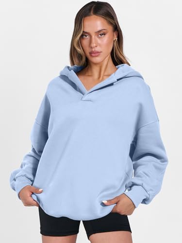 Teen Girls Preppy V-Neck Hoodie - Oversized Long Sleeve Pullover Fall Fashion - Picture 118 of 127