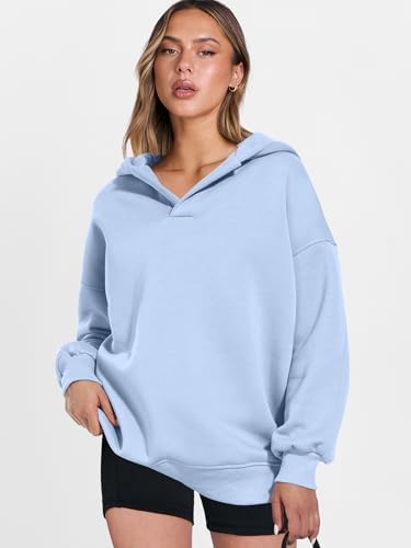 Teen Girls Preppy V-Neck Hoodie - Oversized Long Sleeve Pullover Fall Fashion - Picture 119 of 127