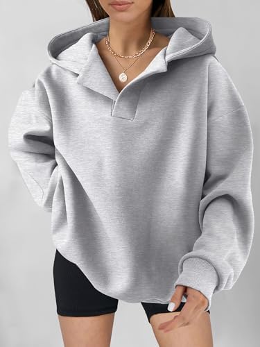 Teen Girls Preppy V-Neck Hoodie - Oversized Long Sleeve Pullover Fall Fashion - Picture 121 of 127