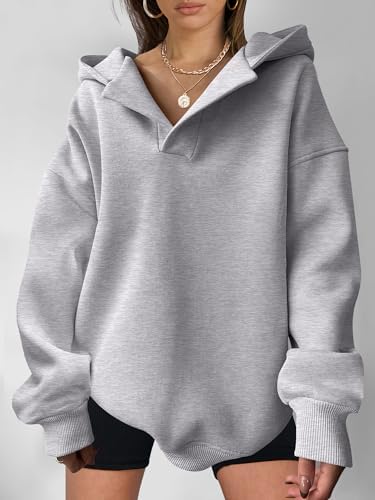 Teen Girls Preppy V-Neck Hoodie - Oversized Long Sleeve Pullover Fall Fashion - Picture 122 of 127