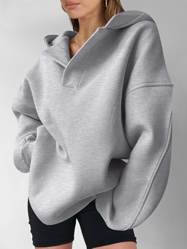 Teen Girls Preppy V-Neck Hoodie - Oversized Long Sleeve Pullover Fall Fashion - Picture 123 of 127