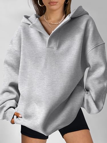 Teen Girls Preppy V-Neck Hoodie - Oversized Long Sleeve Pullover Fall Fashion - Picture 124 of 127