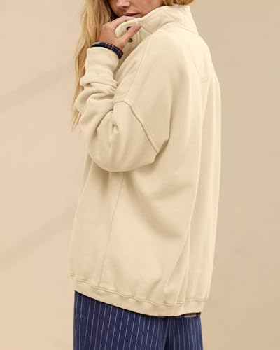 Oversized Henley Neck Sweatshirt - Women's Button Front Casual Pullover Tops - Picture 19 of 88