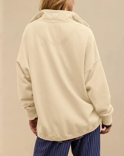 Oversized Henley Neck Sweatshirt - Women's Button Front Casual Pullover Tops - Picture 20 of 88