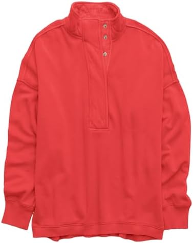 Oversized Henley Neck Sweatshirt - Women's Button Front Casual Pullover Tops - Picture 27 of 88