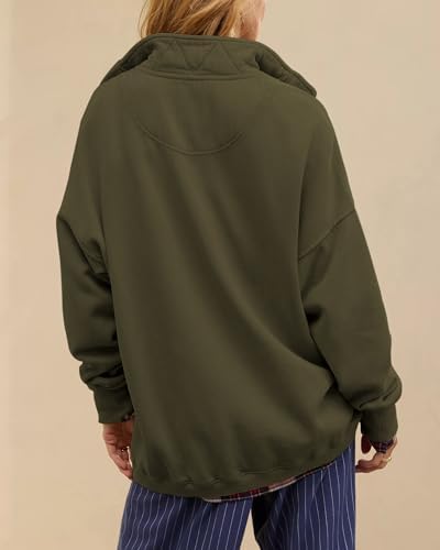 Oversized Henley Neck Sweatshirt - Women's Button Front Casual Pullover Tops - Picture 32 of 88