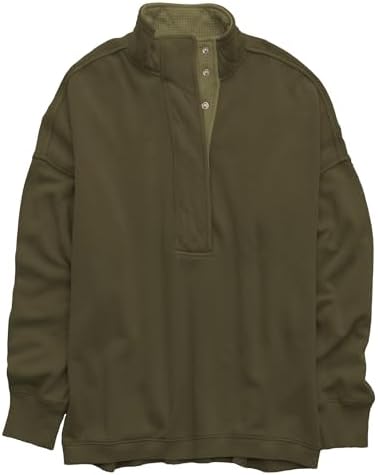 Oversized Henley Neck Sweatshirt - Women's Button Front Casual Pullover Tops - Picture 33 of 88