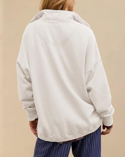 Oversized Henley Neck Sweatshirt - Women's Button Front Casual Pullover Tops - Picture 38 of 88