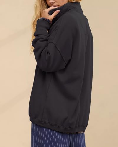 Oversized Henley Neck Sweatshirt - Women's Button Front Casual Pullover Tops - Picture 43 of 88