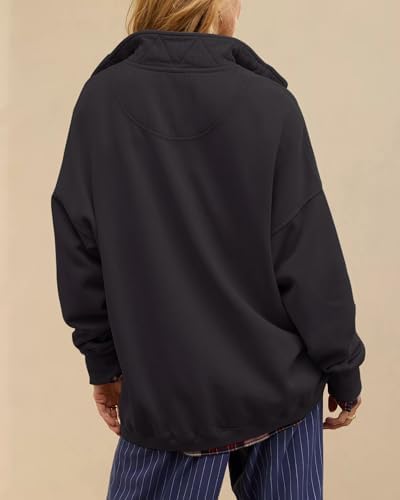 Oversized Henley Neck Sweatshirt - Women's Button Front Casual Pullover Tops - Picture 44 of 88