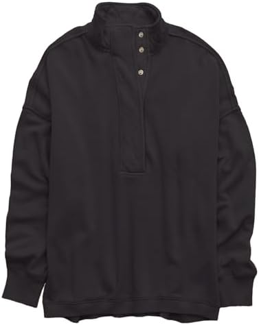 Oversized Henley Neck Sweatshirt - Women's Button Front Casual Pullover Tops - Picture 45 of 88