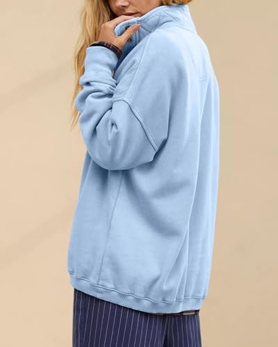 Oversized Henley Neck Sweatshirt - Women's Button Front Casual Pullover Tops - Picture 49 of 88